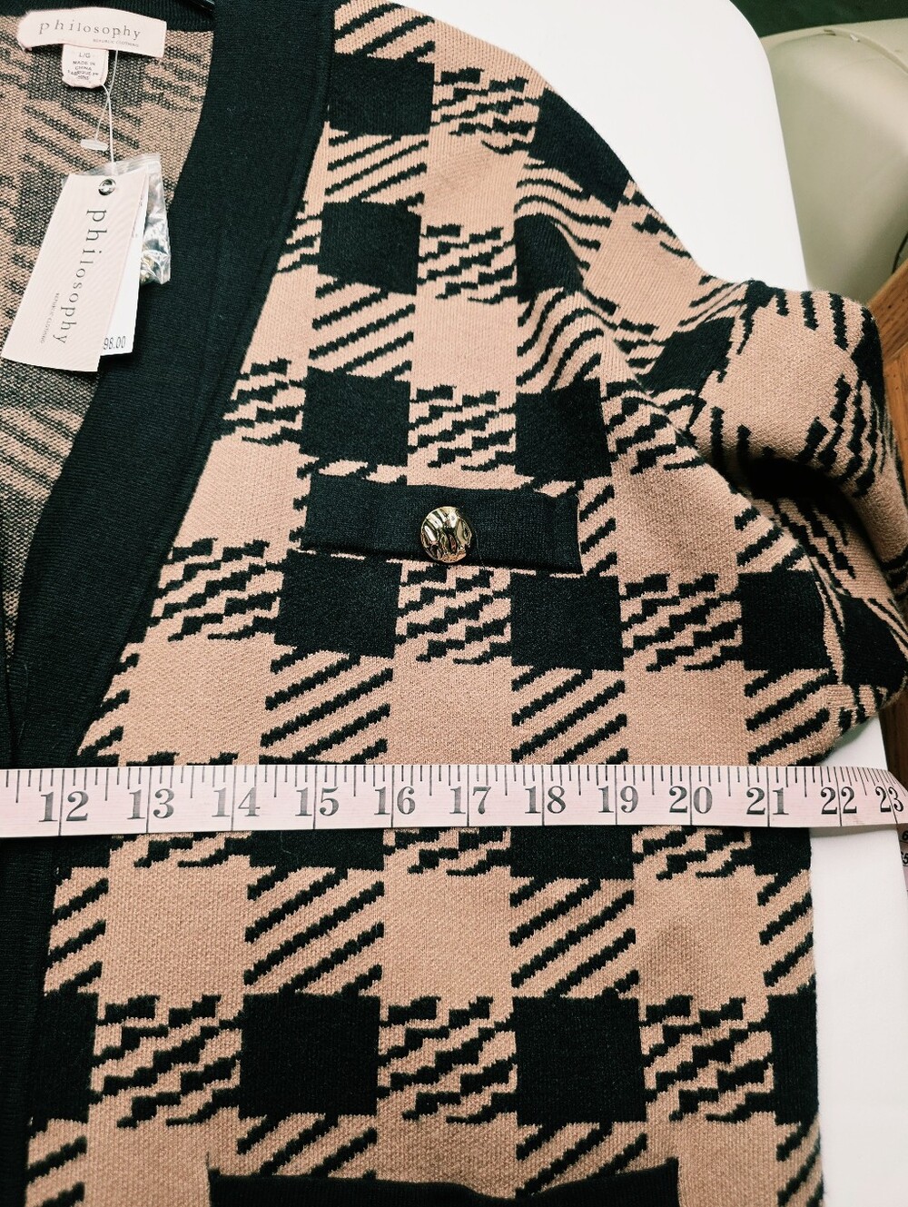 NWT Philosophy Republic Clothing Oversized Houndstooth Cardigan Sweater Gold But - Picture 7 of 12